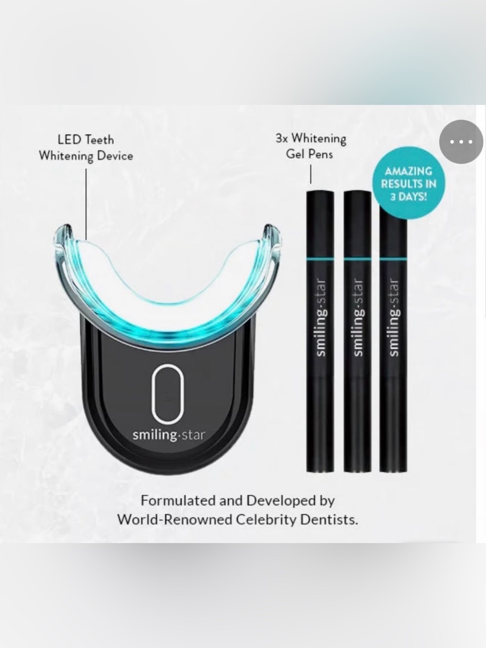 LED Teeth Whitening Kit with 3 Gel Pens — Black & Turquoise